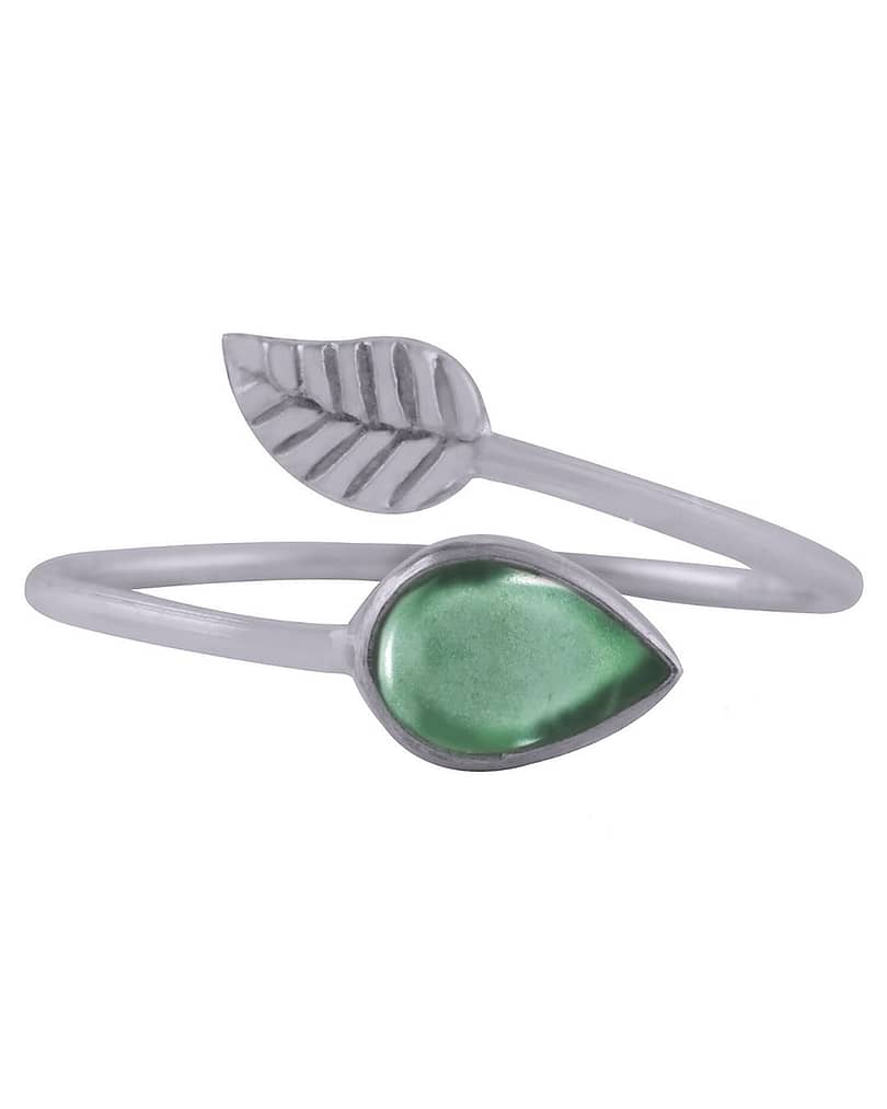 Dana Vibrant Green Aventurine Adjustable Leaf Ring Silver