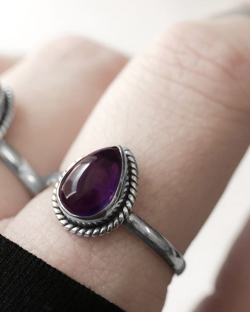 elara amethyst crystal stone in sterling silver