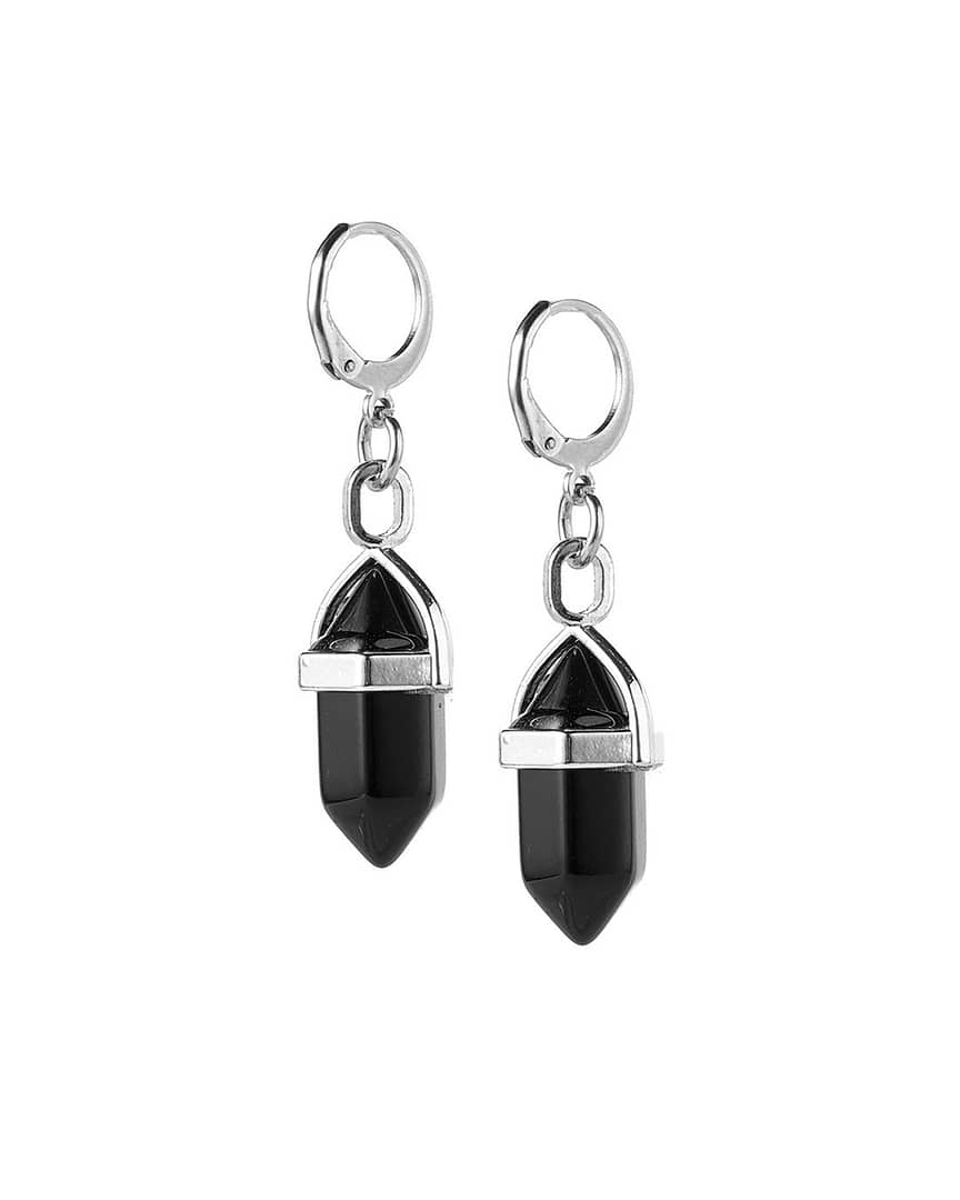 Obsidian Earrings Stainless Steel Leverback