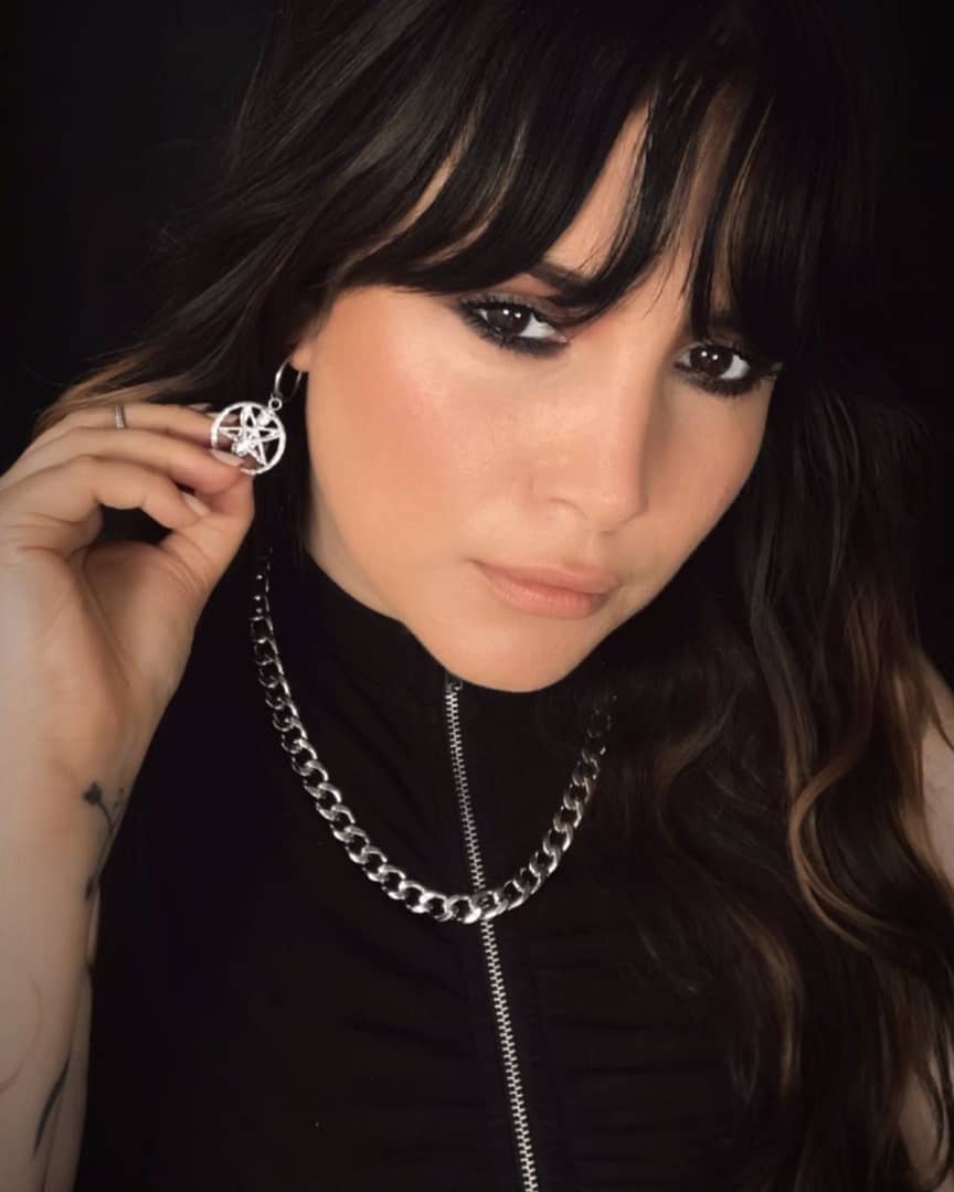 baphomet-pentagram-hoops-earrings-set-on-model-hellaholics