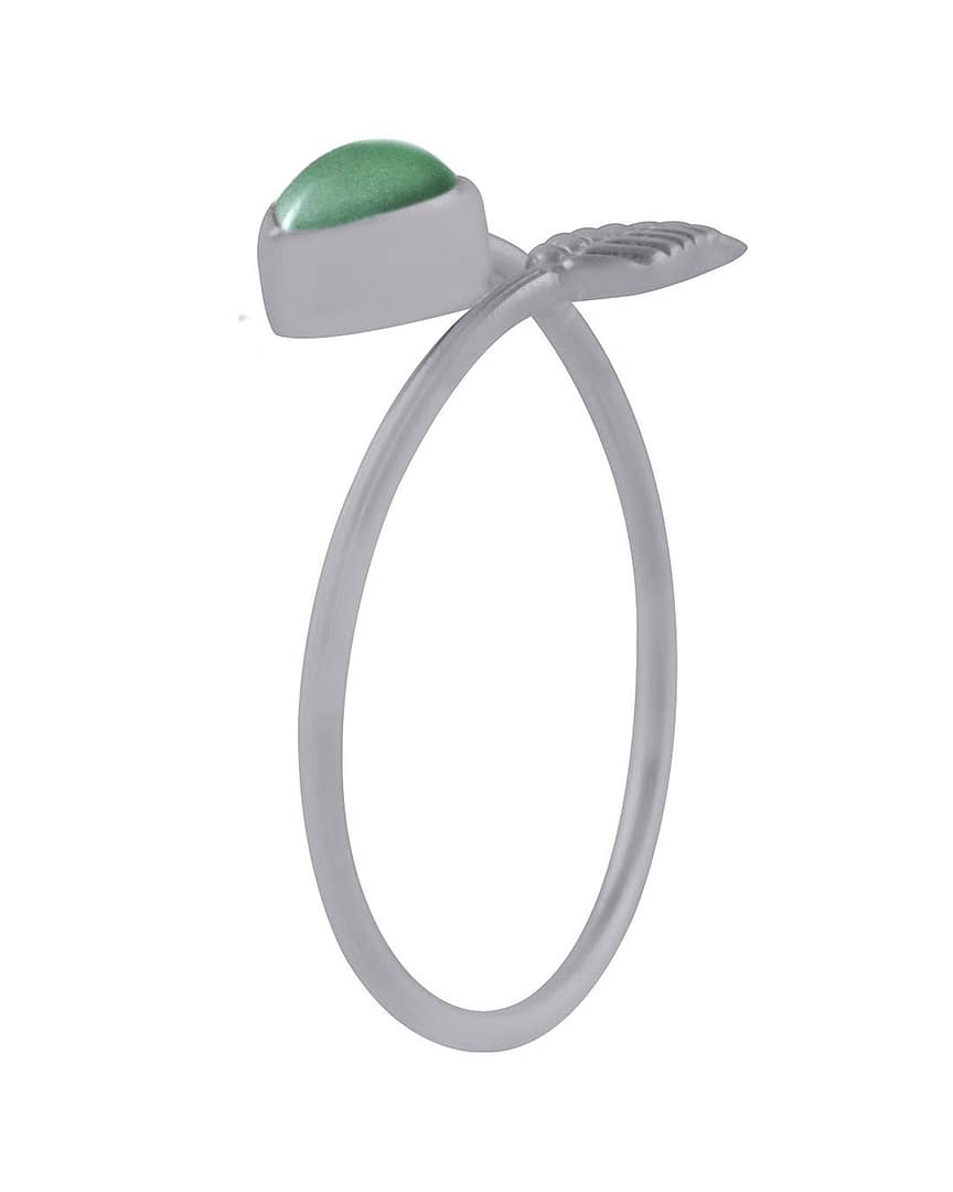 Dana Vibrant Green Aventurine Adjustable Leaf Ring Silver from top side Dana Vibrant Green Aventurine Adjustable Leaf Ring Silver from top side