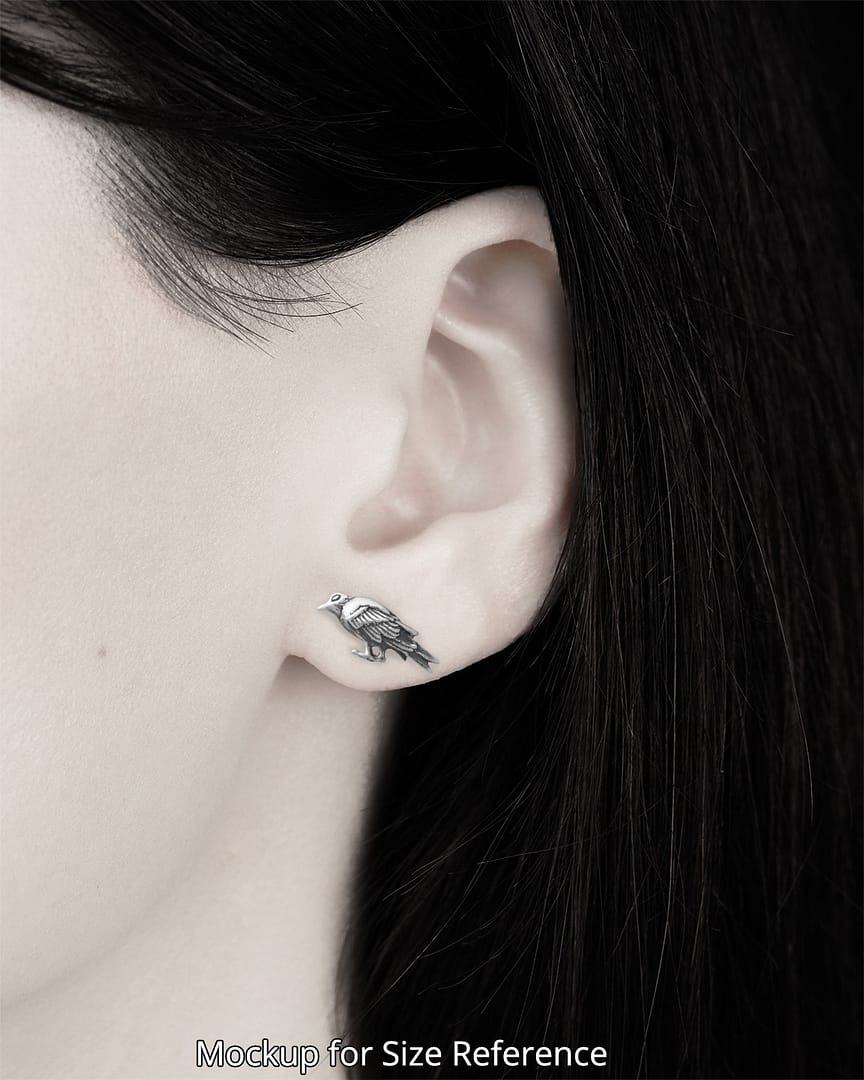 poe-raven-earrings-silver-studs-model-hellaholics-1