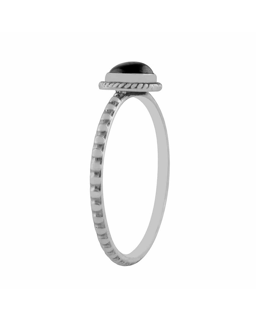 asteria-silver-onyx-stacking-ring-side-hellaholics Black Onyx Stacking Ring in lightweight sterling silver on white background, side view