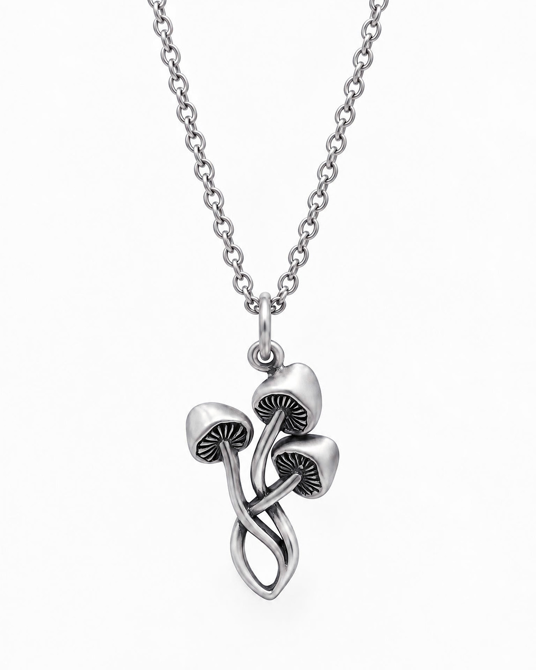 Power of 3 Silver Mushroom Necklace