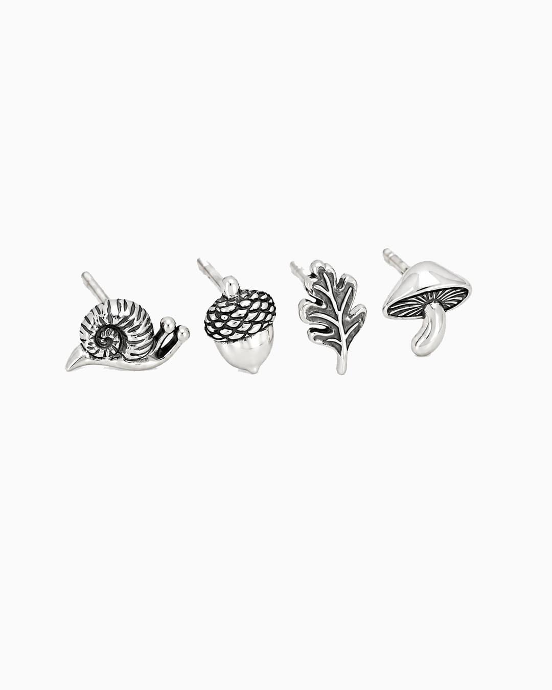 Autumn Nature Earrings Silver Studs Set